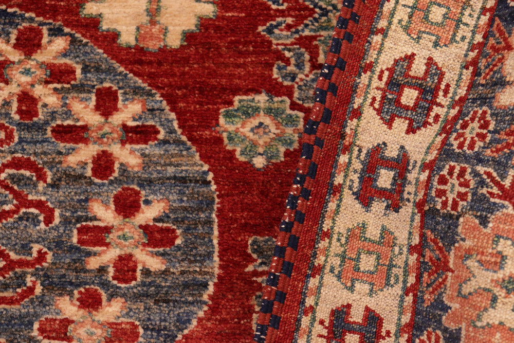 handmade Geometric Super Kazak Red Blue Hand Knotted RECTANGLE 100% WOOL area rug 5' x 6'