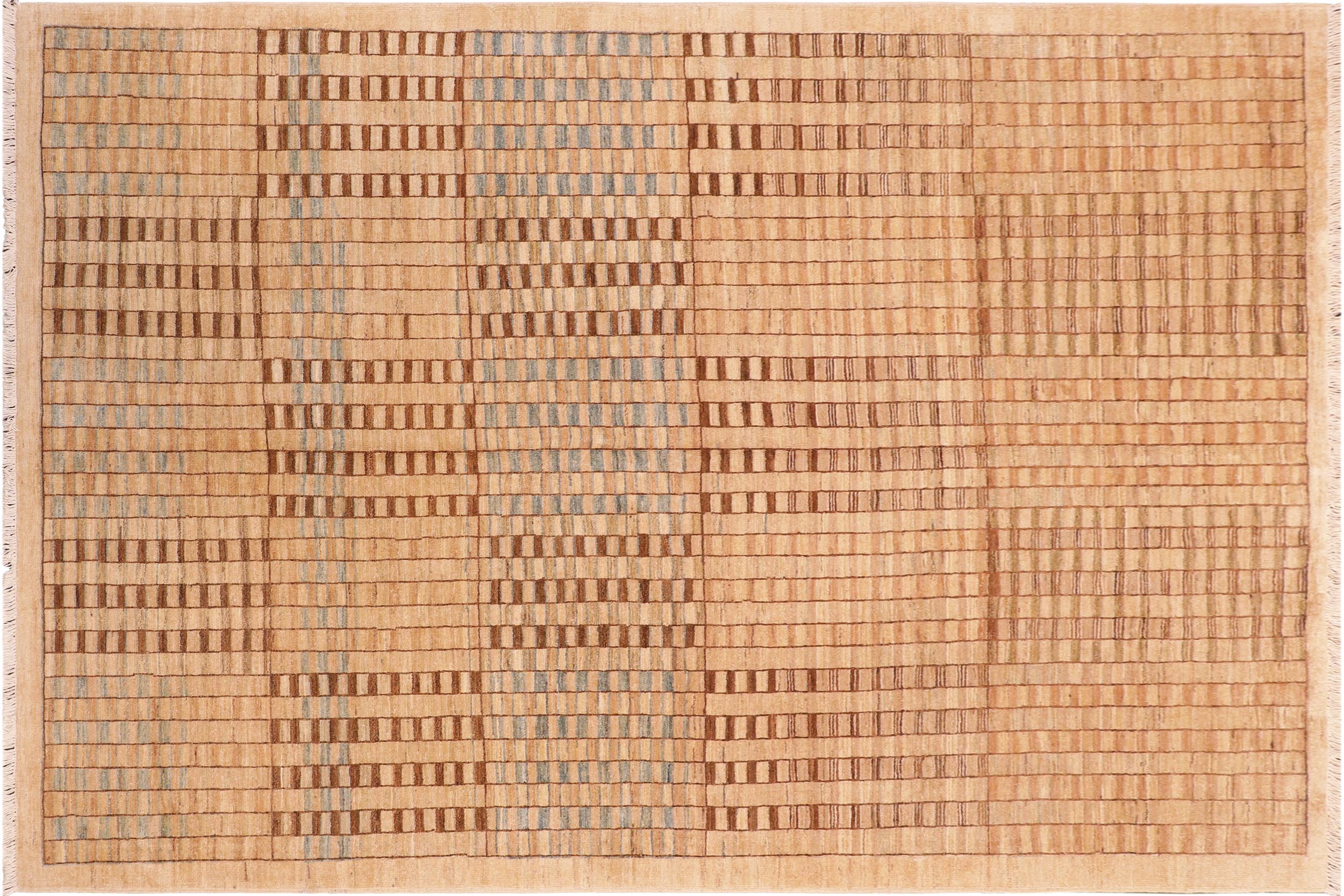handmade Modern Kafkaz Tan Brown Hand Knotted RECTANGLE 100% WOOL area rug 6' x 9'