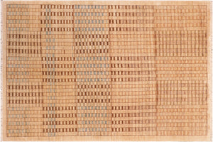handmade Modern Kafkaz Tan Brown Hand Knotted RECTANGLE 100% WOOL area rug 6' x 9'