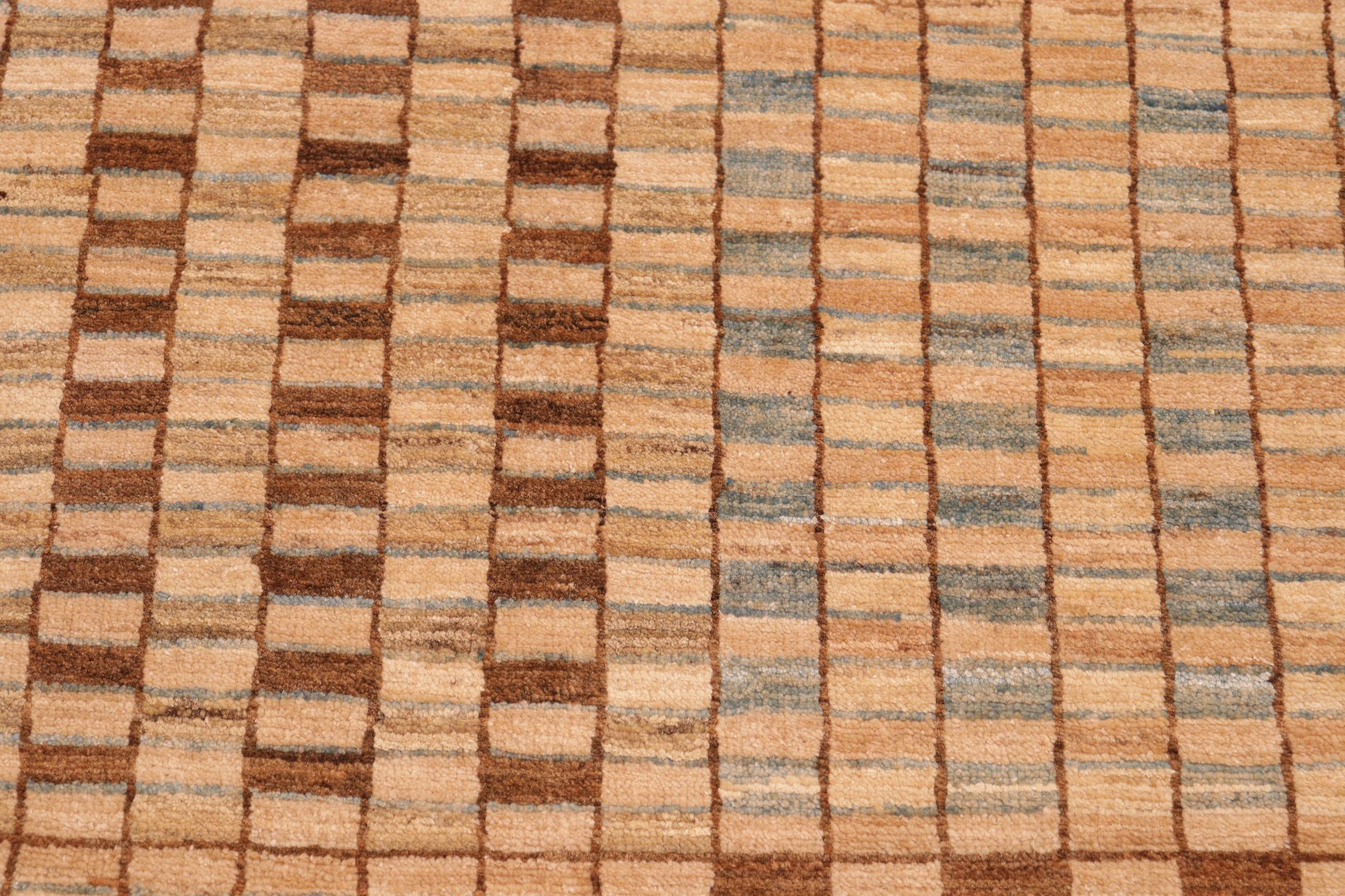handmade Modern Kafkaz Tan Brown Hand Knotted RECTANGLE 100% WOOL area rug 6' x 9'