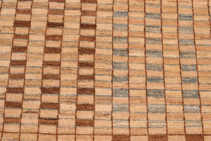 handmade Modern Kafkaz Tan Brown Hand Knotted RECTANGLE 100% WOOL area rug 6' x 9'