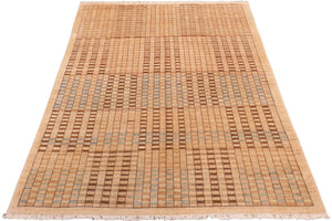 handmade Modern Kafkaz Tan Brown Hand Knotted RECTANGLE 100% WOOL area rug 6' x 9'