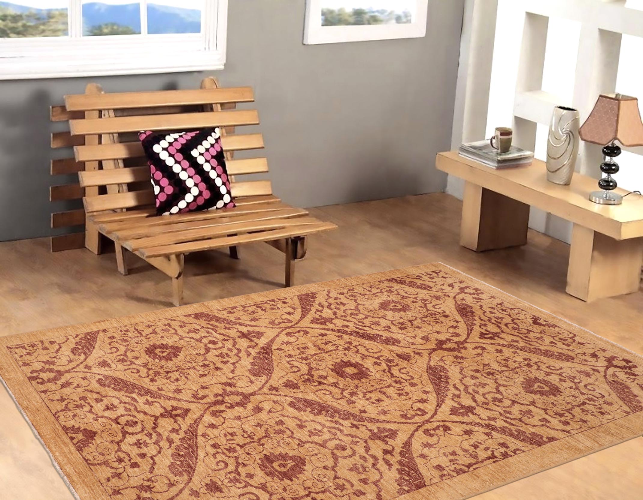 handmade Modern Kafkaz Gold Brown Hand Knotted RECTANGLE 100% WOOL area rug 6' x 9'