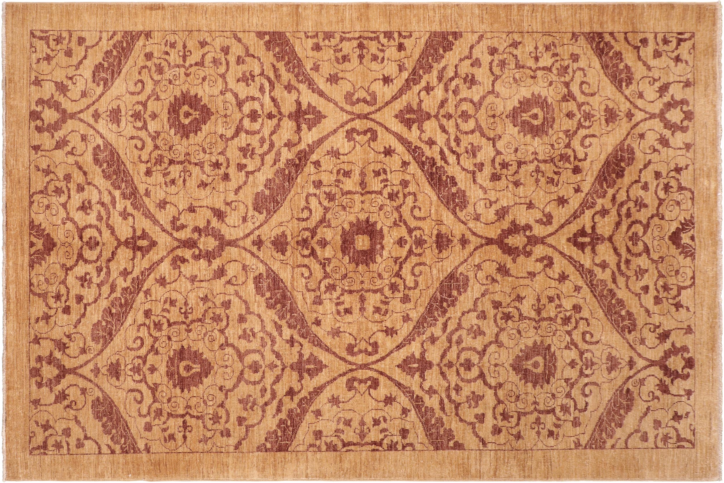 handmade Modern Kafkaz Gold Brown Hand Knotted RECTANGLE 100% WOOL area rug 6' x 9'