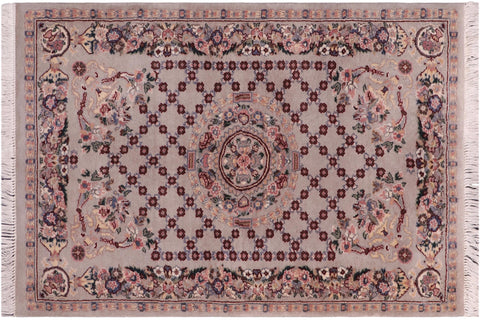 handmade Traditional  Gray Blue Hand Knotted RECTANGLE 100% WOOL area rug 3x4