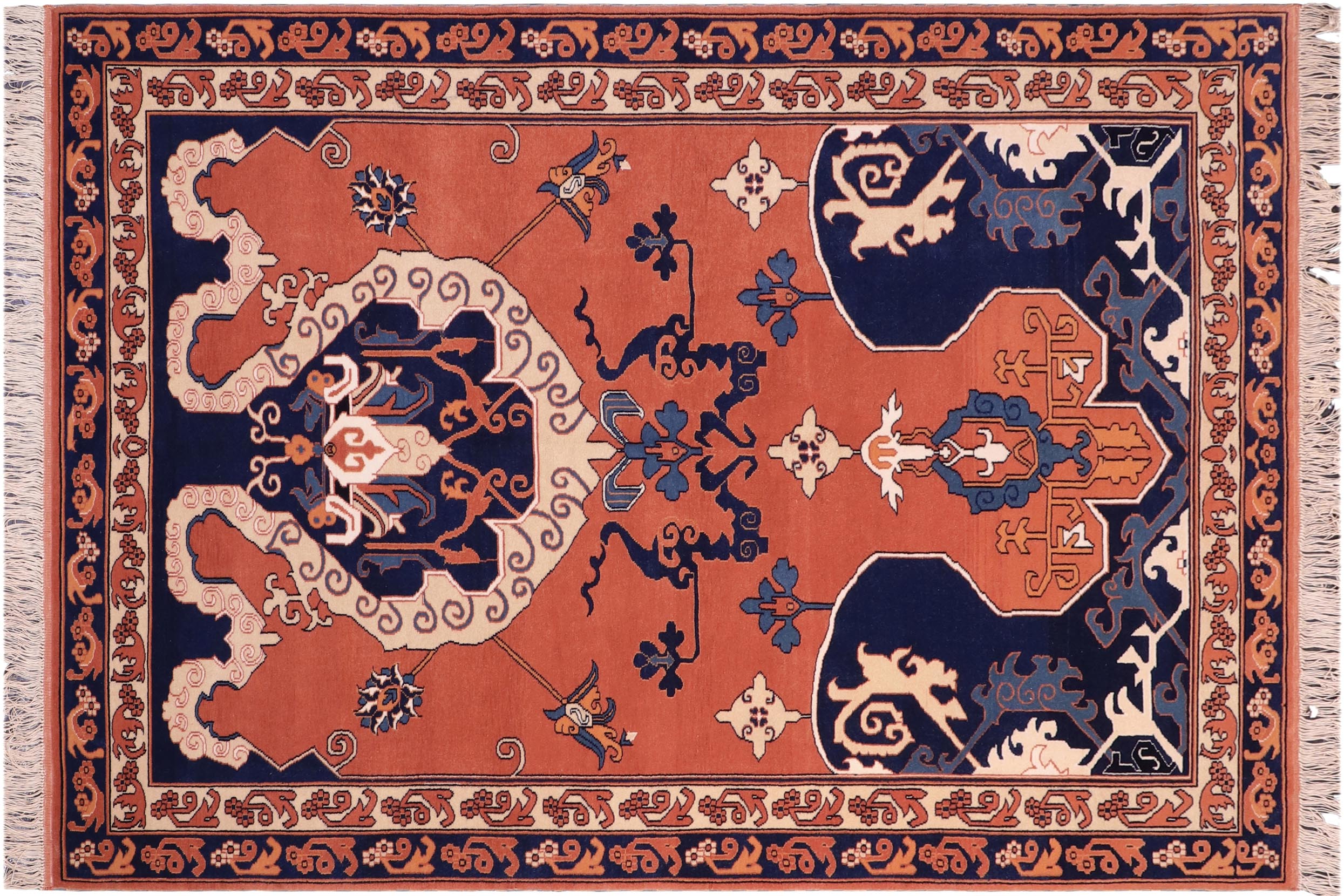 handmade Geometric Kargahi Rose Lt. Brown Hand Knotted SQUARE 100% WOOL area rug 7x7
