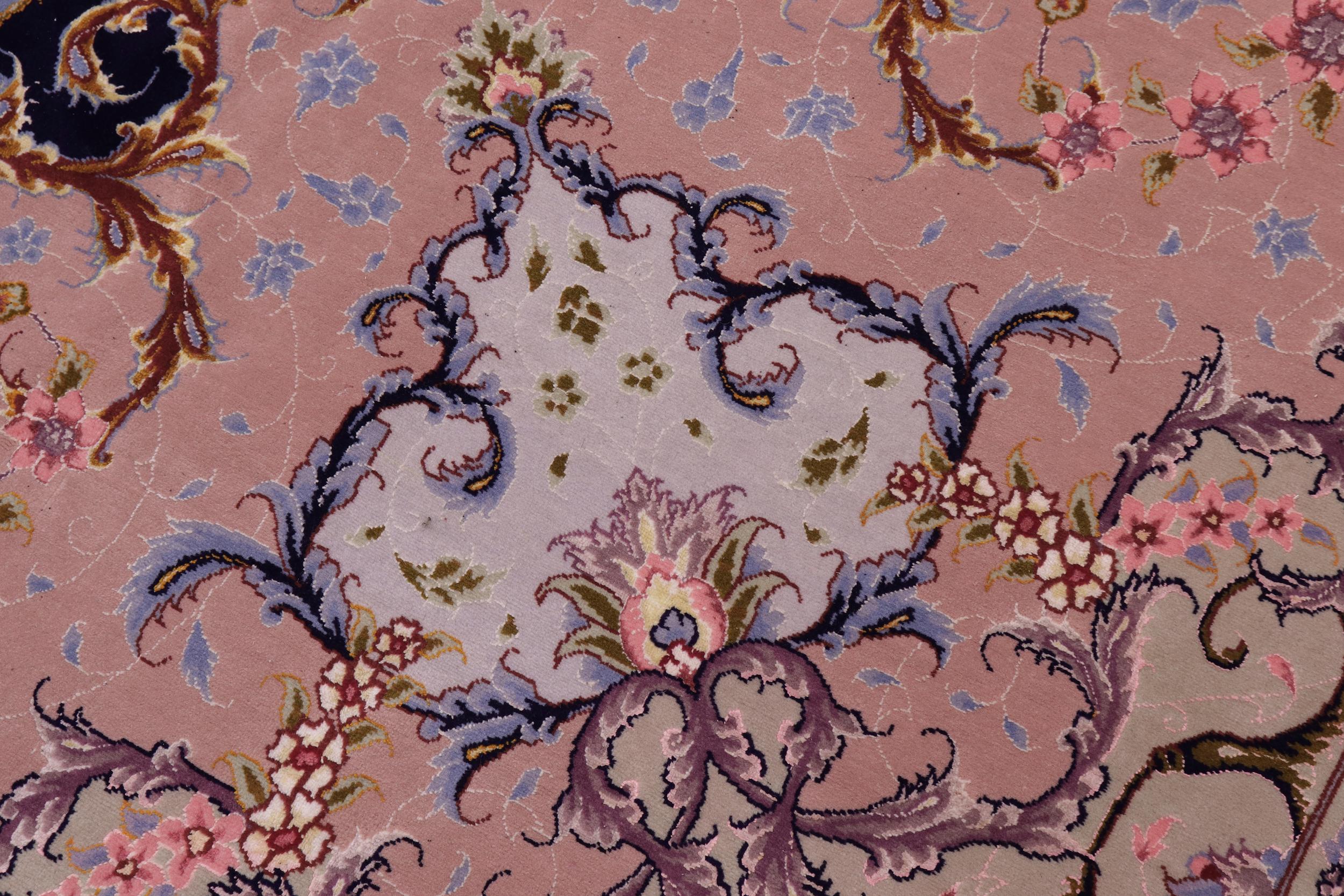 handmade Traditional Tabriz Blue Pink Hand Knotted RECTANGLE WOOL&SILK area rug 13x17

