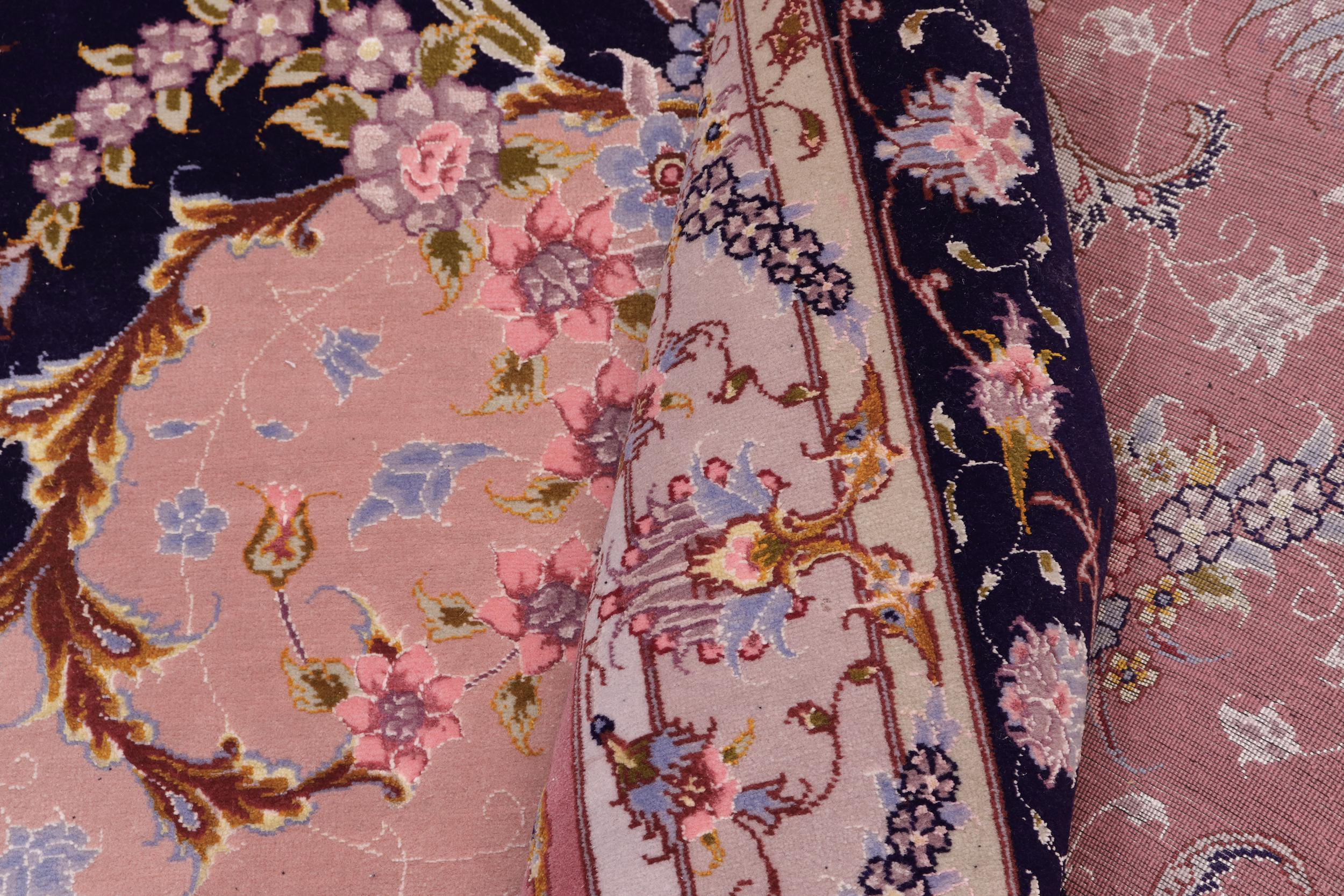 handmade Traditional Tabriz Blue Pink Hand Knotted RECTANGLE WOOL&SILK area rug 13x17
