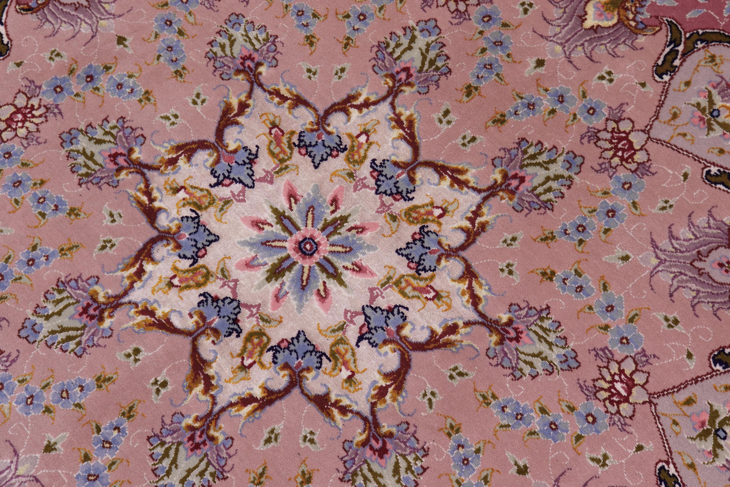 handmade Traditional Tabriz Blue Pink Hand Knotted RECTANGLE WOOL&SILK area rug 13x17
