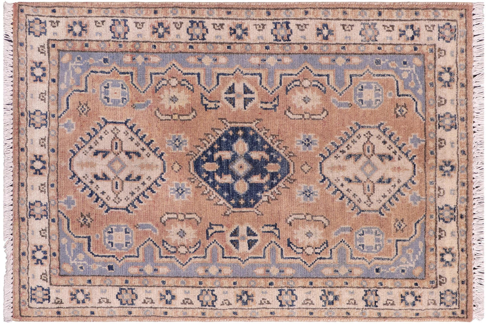 handmade Traditional Kafkaz Brown Ivory Hand Knotted RECTANGLE 100% WOOL area rug 2' x 3'