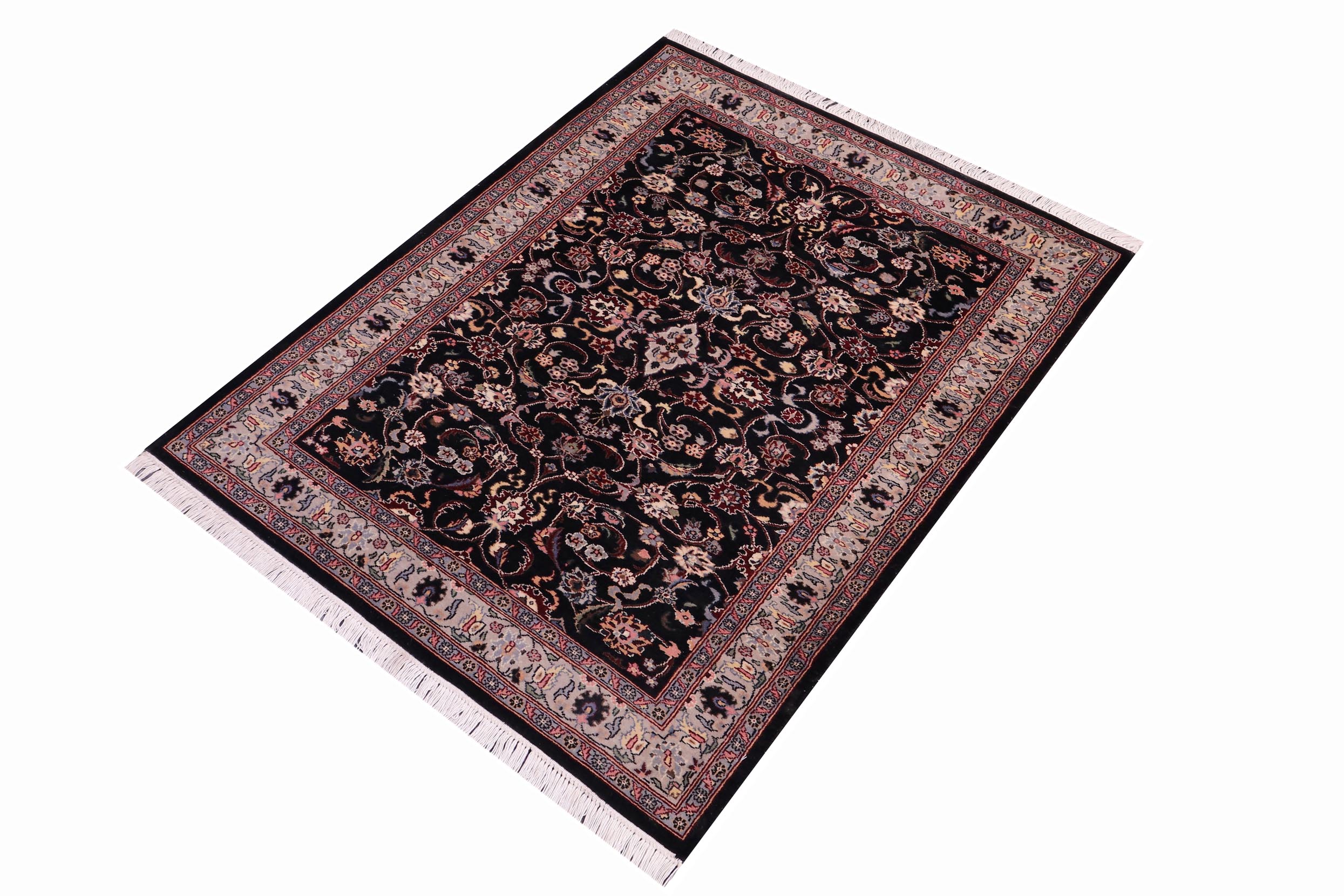 handmade Traditional Abasi Afsha Black Gray Hand Knotted RECTANGLE 100% WOOL area rug 3x5