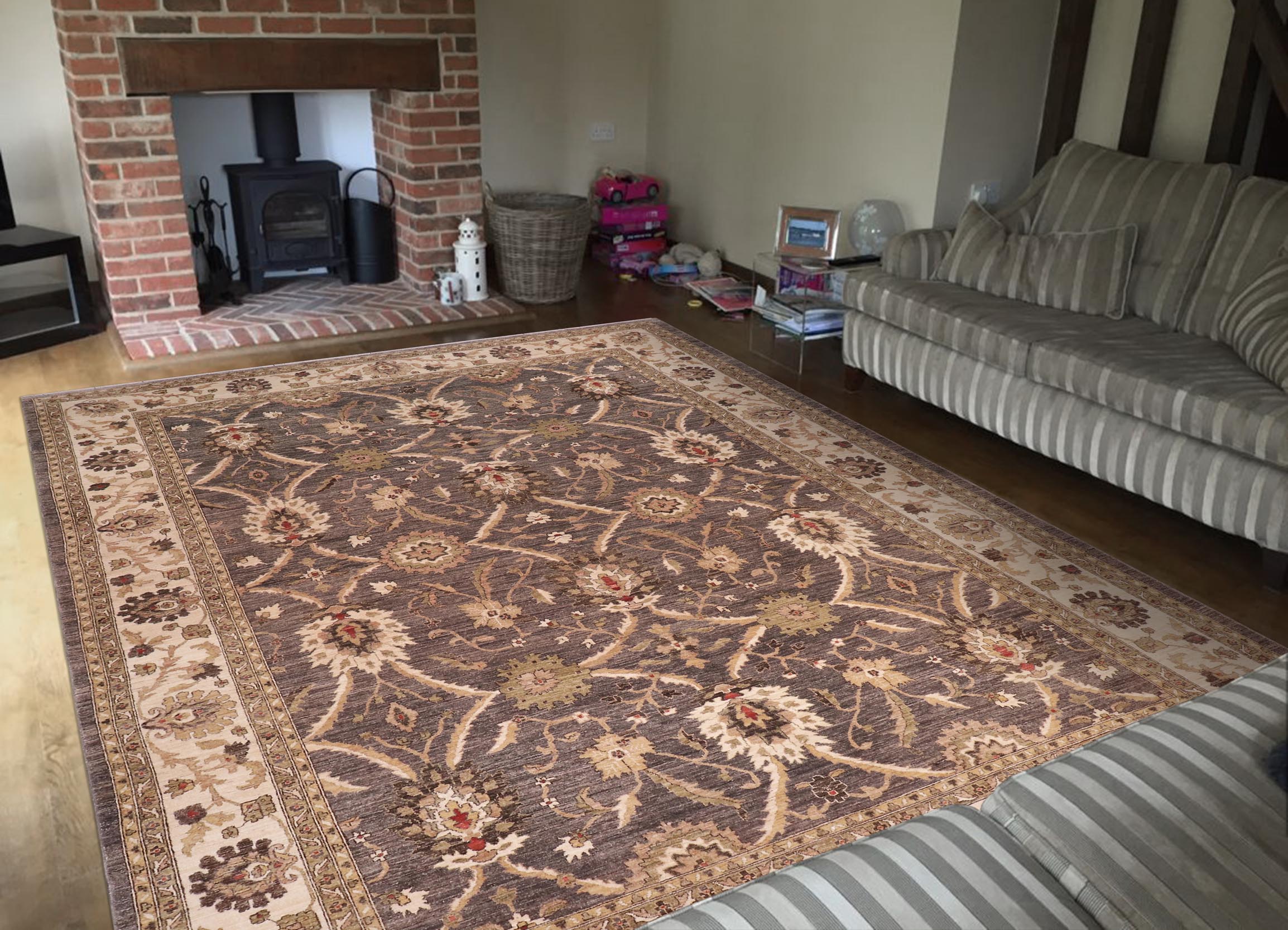 handmade Transitional Kafkaz Grayish Gre Ivory Hand Knotted RECTANGLE 100% WOOL area rug 10' x 14'