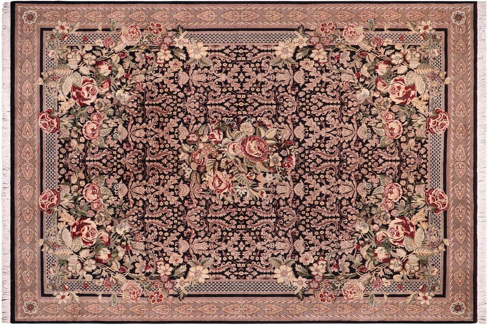 handmade Traditional Rasmi Romal Black Tan Hand Knotted RECTANGLE 100% WOOL area rug 10x14