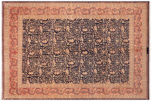 8x10 hand knotted Vegetable Dyed wool rug in blue and rose - Harriss Kanesha
