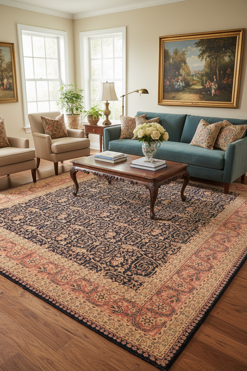 handmade Transitional Harriss Blue Rose Hand Knotted RECTANGLE 100% WOOL area rug 8x10