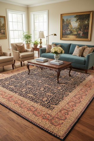 handmade Transitional Harriss Blue Rose Hand Knotted RECTANGLE 100% WOOL area rug 8x10