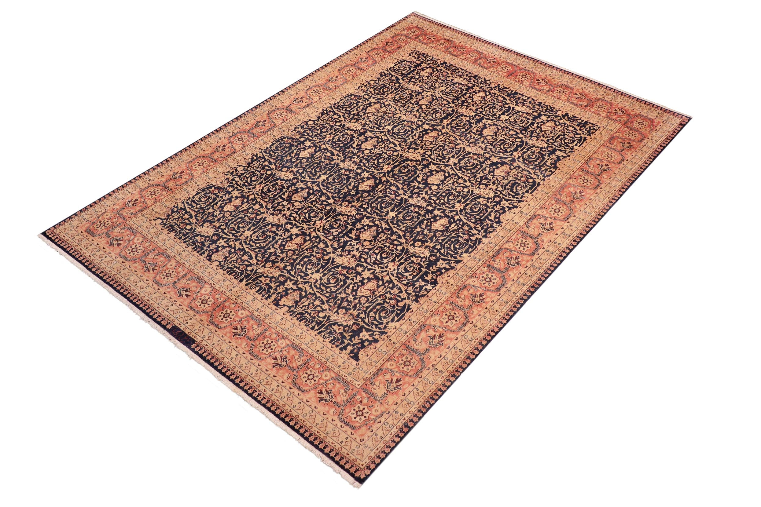 handmade Transitional Harriss Blue Rose Hand Knotted RECTANGLE 100% WOOL area rug 8x10