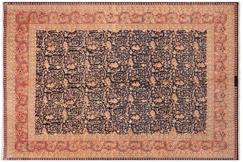 handmade Transitional Harriss Blue Rose Hand Knotted RECTANGLE 100% WOOL area rug 8x10