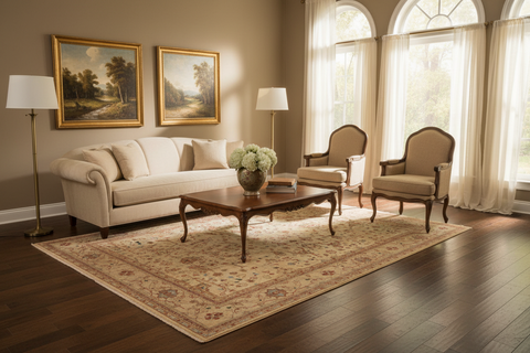 Chic Ziegler Merjan Tan/Blue Hand Knotted Wool Rug - 8'11'' x 11'4''
