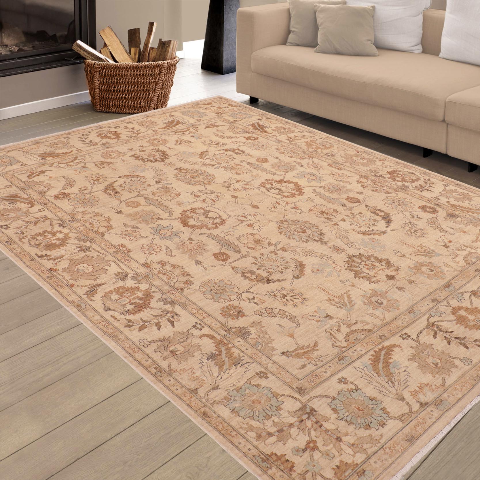 handmade Transitional Kafkaz Tan Brown Hand Knotted RECTANGLE 100% WOOL area rug 8' x 10'