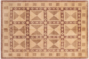 8x10 hand knotted transitional wool rug in brown and tan - Classic Sommer