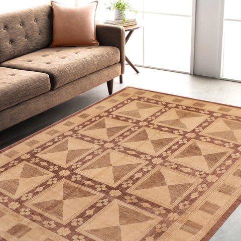 handmade Transitional Kafkaz Brown Tan Hand Knotted RECTANGLE 100% WOOL area rug 8' x 10'