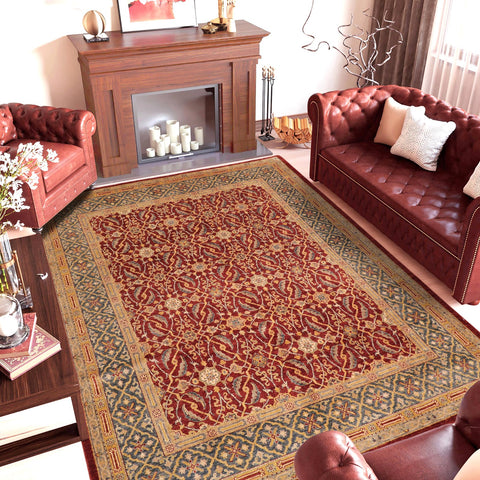 handmade Transitional Kafkaz Rust Blue Hand Knotted RECTANGLE 100% WOOL area rug 8' x 10'
