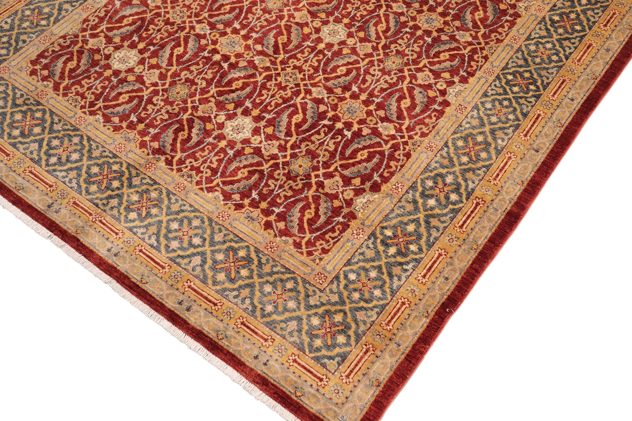 handmade Transitional Kafkaz Rust Blue Hand Knotted RECTANGLE 100% WOOL area rug 8' x 10'