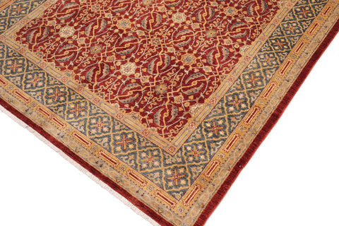 handmade Transitional Kafkaz Rust Blue Hand Knotted RECTANGLE 100% WOOL area rug 8' x 10'