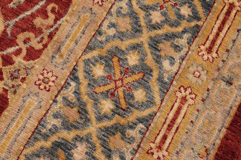 handmade Transitional Kafkaz Rust Blue Hand Knotted RECTANGLE 100% WOOL area rug 8' x 10'