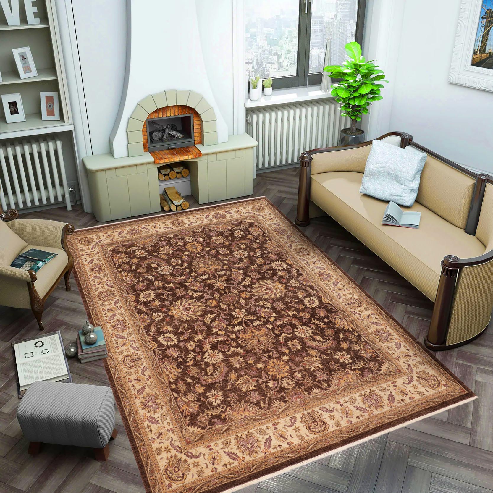 handmade Traditional Kafkaz Brown Beige Hand Knotted RECTANGLE 100% WOOL area rug 8x10