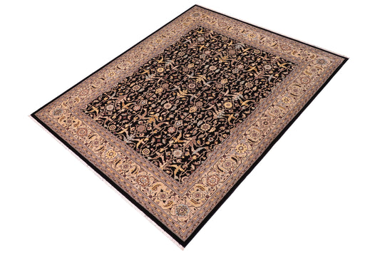 handmade Transitional Kafkaz Black Beige Hand Knotted RECTANGLE 100% WOOL area rug 8x10