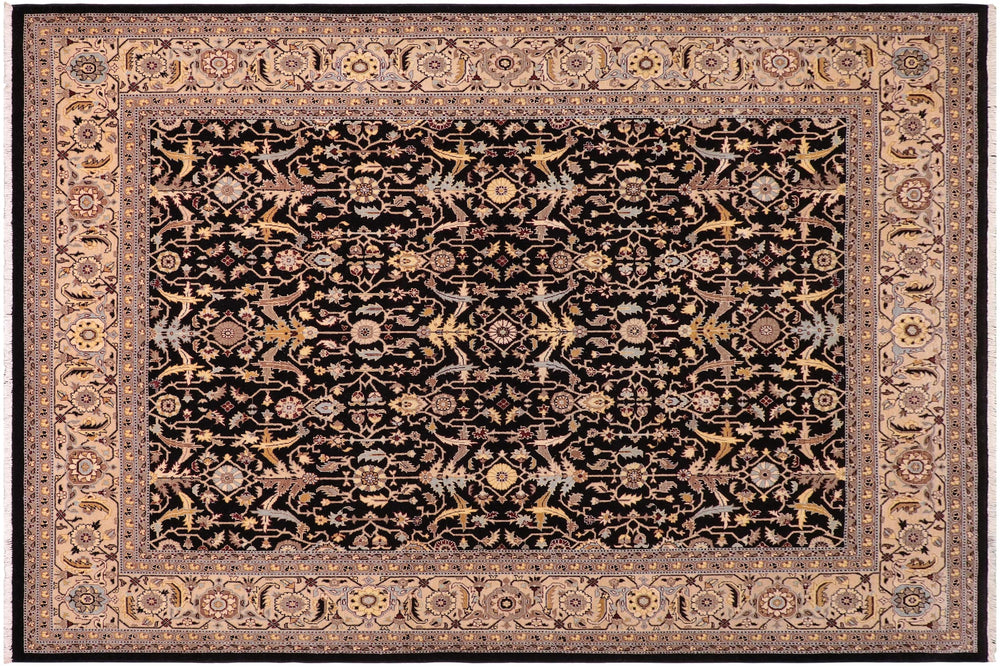 handmade Transitional Kafkaz Black Beige Hand Knotted RECTANGLE 100% WOOL area rug 8x10