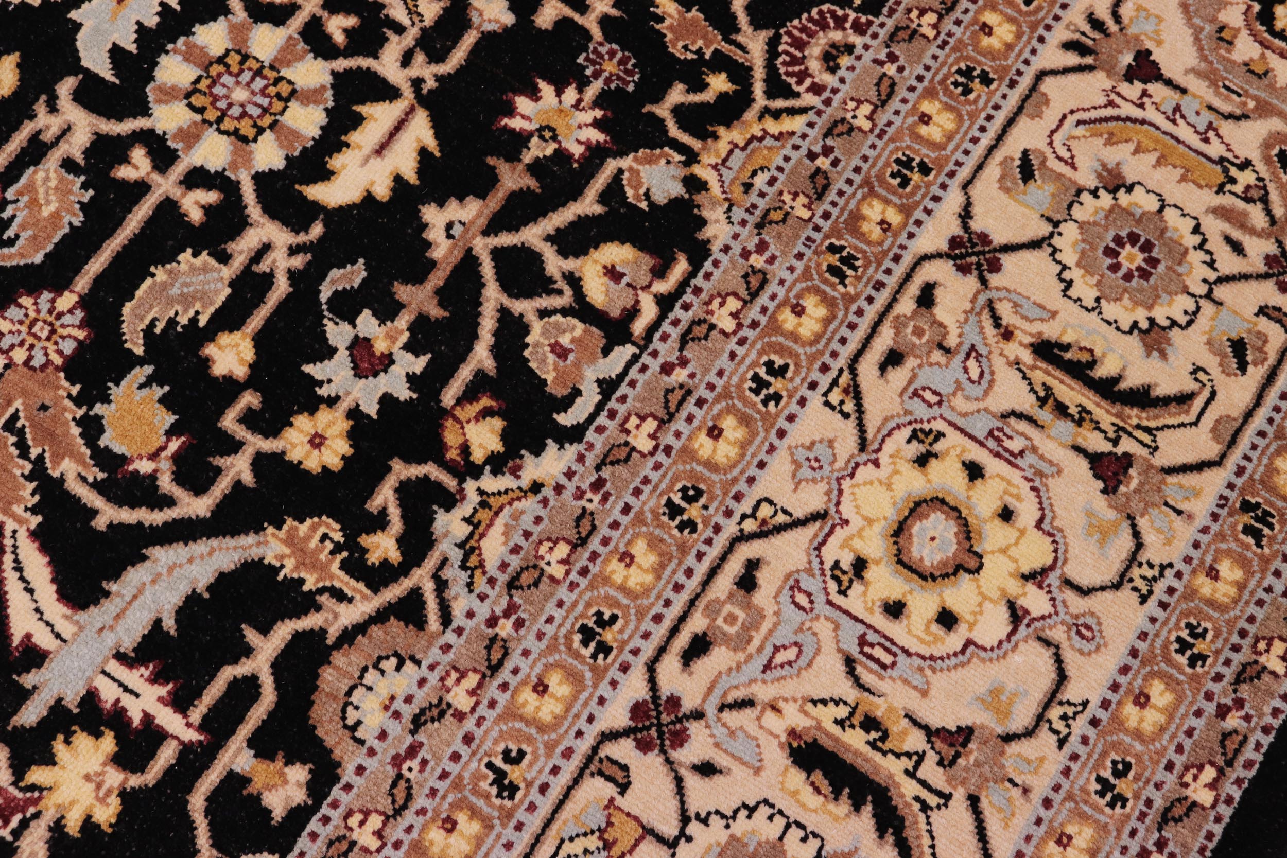 handmade Transitional Kafkaz Black Beige Hand Knotted RECTANGLE 100% WOOL area rug 8x10