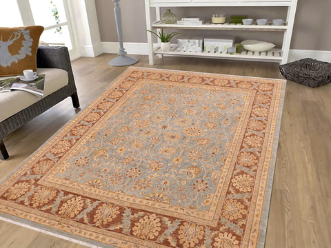 handmade Transitional Kafkaz Lt. Blue Lt. Brown Hand Knotted RECTANGLE 100% WOOL area rug 8' x 10'