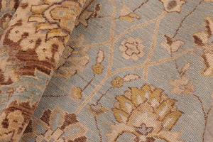 handmade Transitional Kafkaz Lt. Blue Lt. Brown Hand Knotted RECTANGLE 100% WOOL area rug 8' x 10'