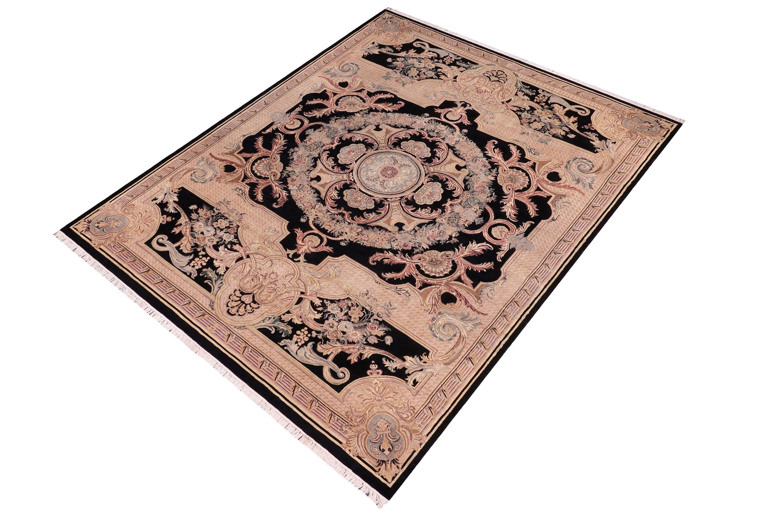 handmade Traditional Savonarrie Black Black Hand Knotted RECTANGLE 100% WOOL area rug 9x12