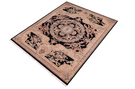 handmade Traditional Savonarrie Black Black Hand Knotted RECTANGLE 100% WOOL area rug 9x12