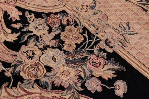 handmade Traditional Savonarrie Black Black Hand Knotted RECTANGLE 100% WOOL area rug 9x12