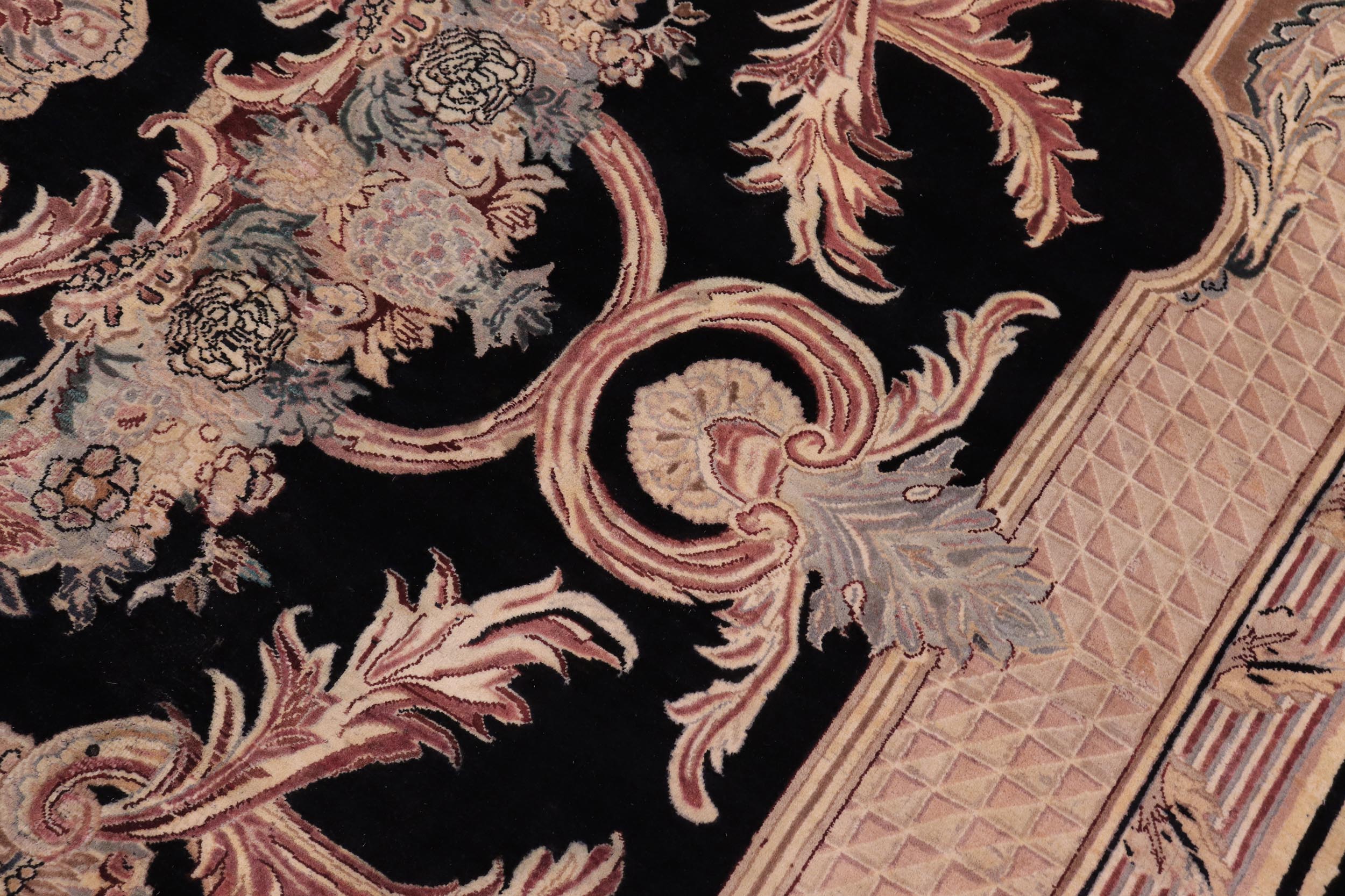 handmade Traditional Savonarrie Black Black Hand Knotted RECTANGLE 100% WOOL area rug 9x12