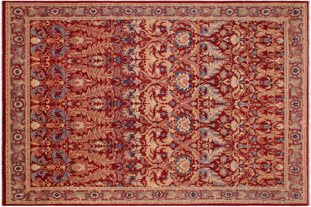 handmade Traditional Lahore Red Red Hand Knotted RECTANGLE 100% WOOL area rug 9' x 12'