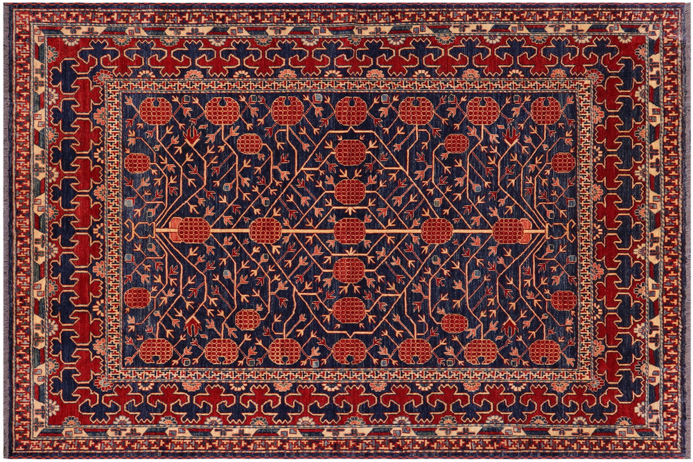 handmade Geometric Super Kazak Blue Red Hand Knotted RECTANGLE 100% WOOL area rug 7' x 8'