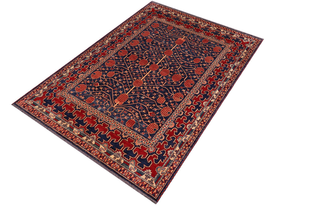 handmade Geometric Super Kazak Blue Red Hand Knotted RECTANGLE 100% WOOL area rug 7' x 8'