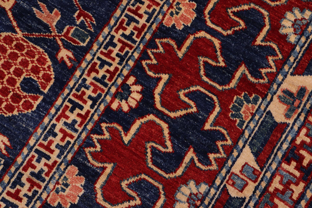 handmade Geometric Super Kazak Blue Red Hand Knotted RECTANGLE 100% WOOL area rug 7' x 8'