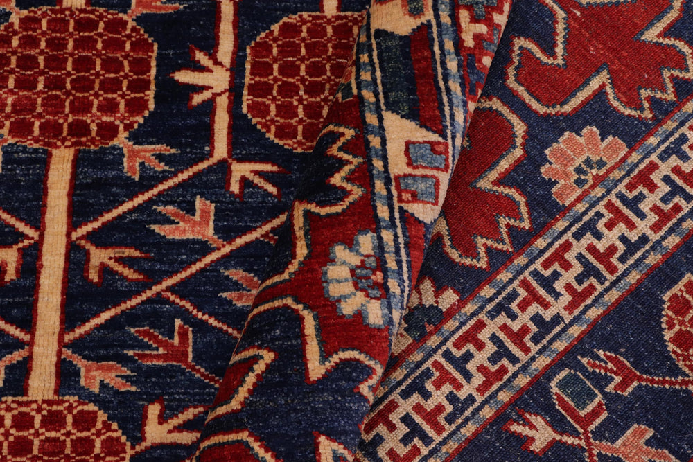 handmade Geometric Super Kazak Blue Red Hand Knotted RECTANGLE 100% WOOL area rug 7' x 8'