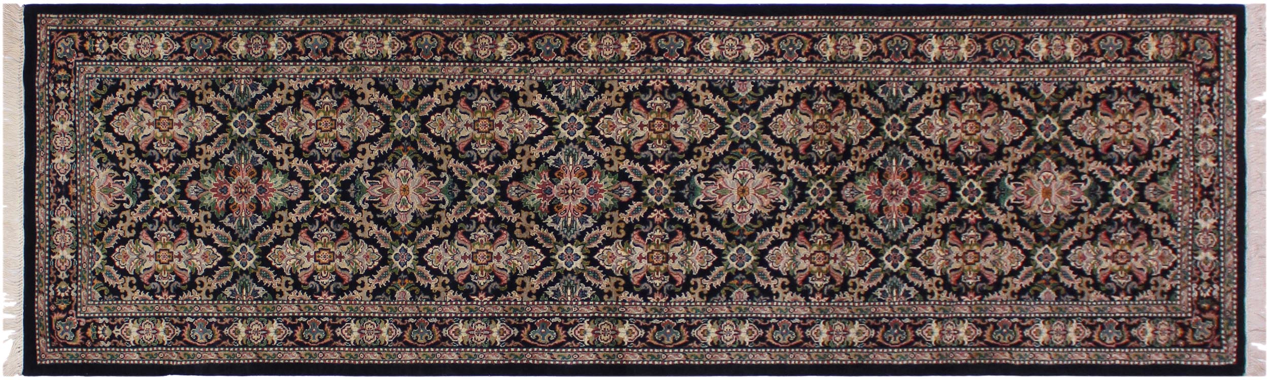handmade Traditional Tabriz Black Pink Hand Knotted RUNNER 100% WOOL area rug 3' x 9'