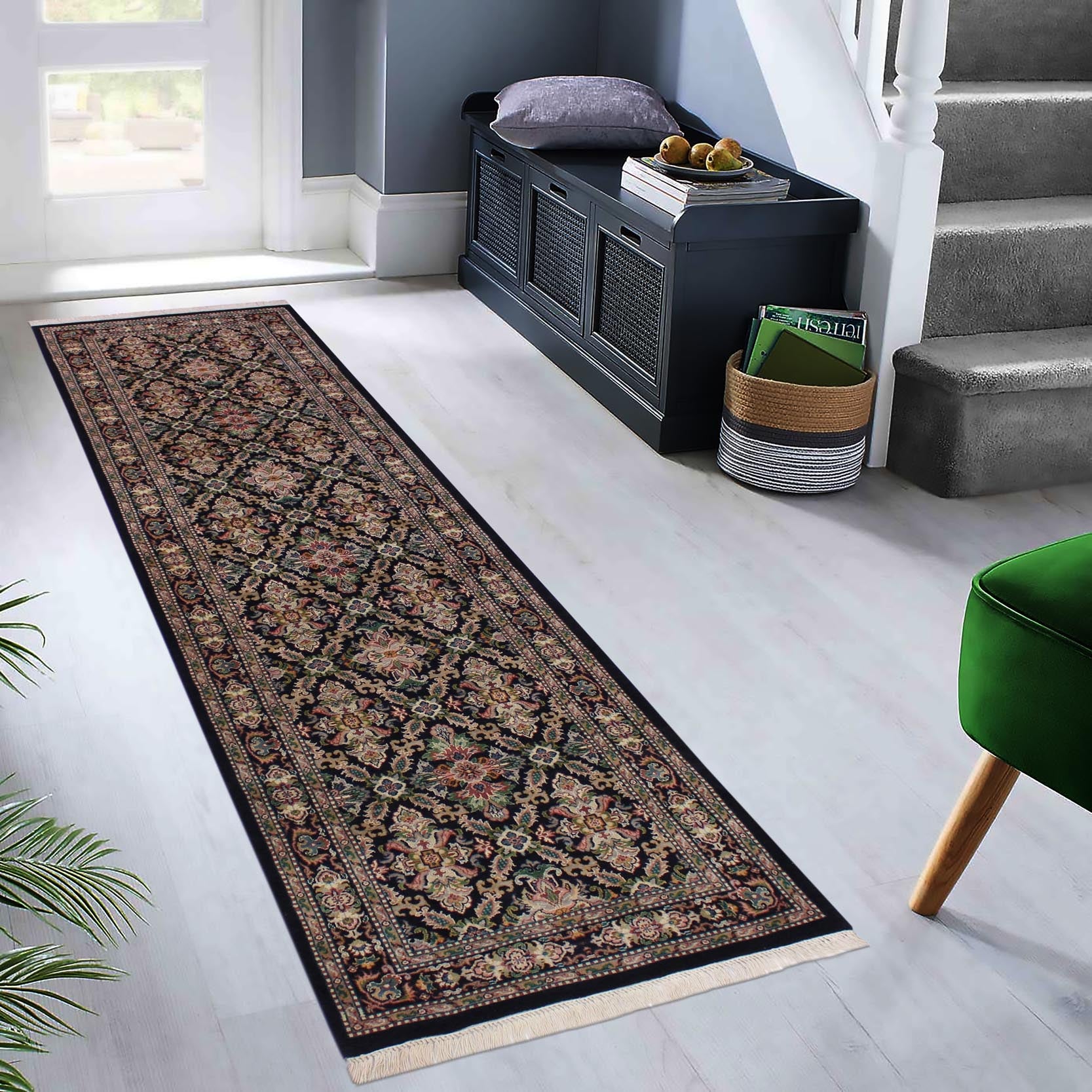 handmade Traditional Tabriz Black Pink Hand Knotted RUNNER 100% WOOL area rug 3' x 9'