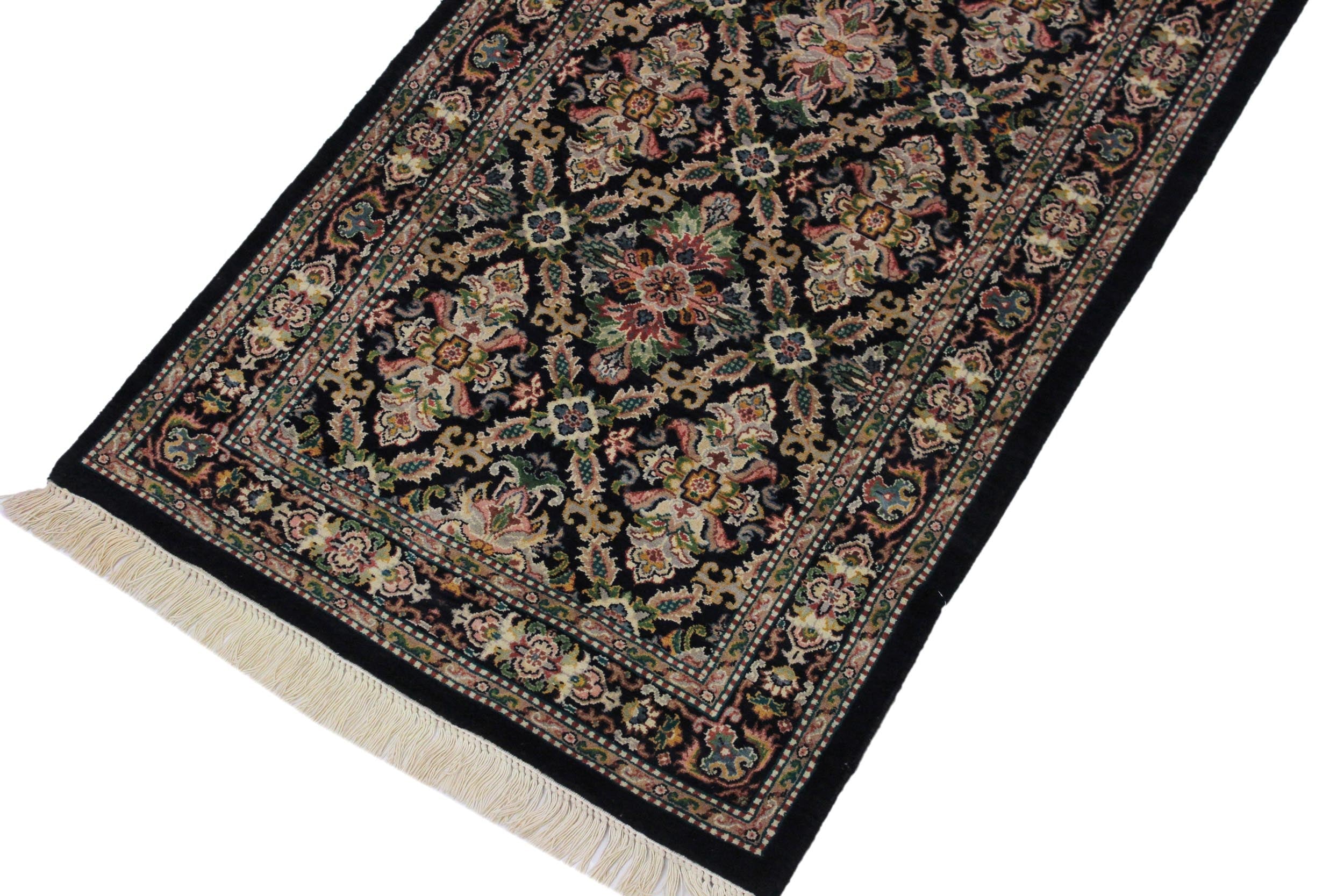 handmade Traditional Tabriz Black Pink Hand Knotted RUNNER 100% WOOL area rug 3' x 9'