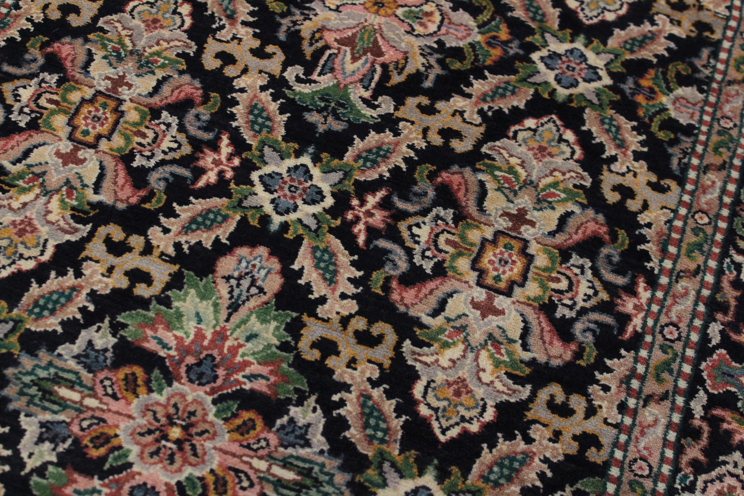handmade Traditional Tabriz Black Pink Hand Knotted RUNNER 100% WOOL area rug 3' x 9'