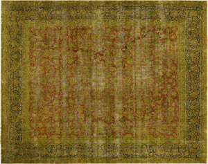 10x13 hand knotted vintage overdyed wool rug in rust and blue - Persian Katharin